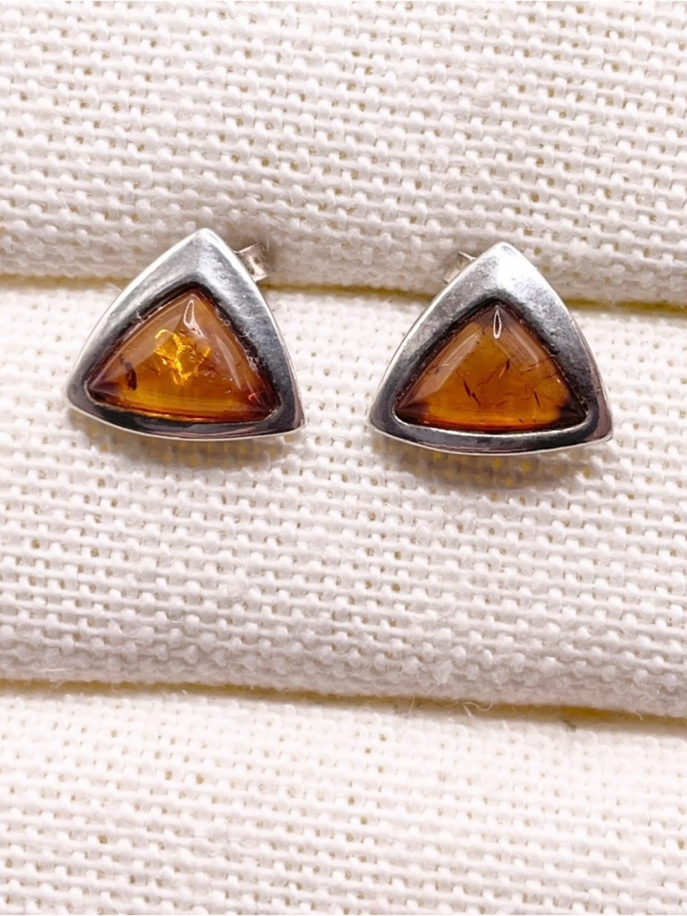 Baltic Amber Triangle Sterling Silver Stud Earrings - Picture 5 of 8
